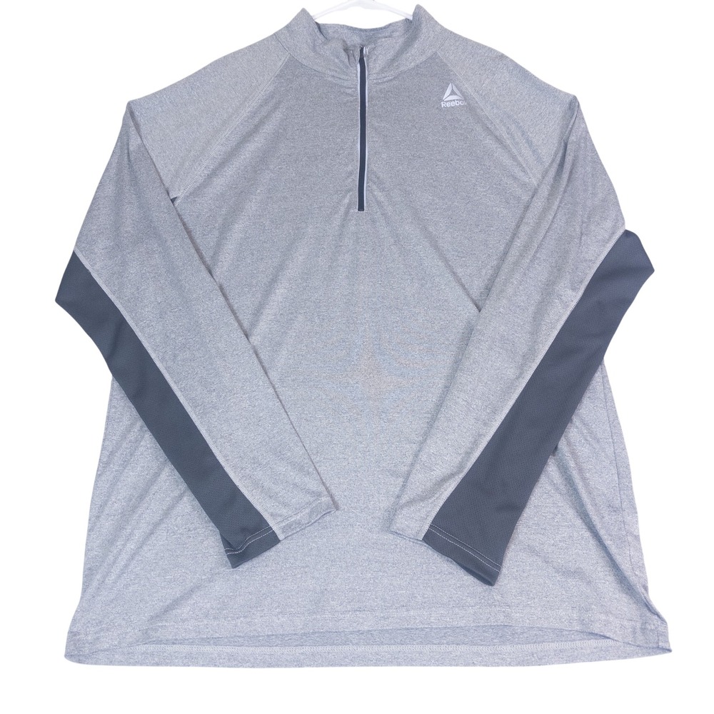 Reebok Mens 2XL Gray Quarter Zip Pullover Long Sleeve Performance Shirt Active